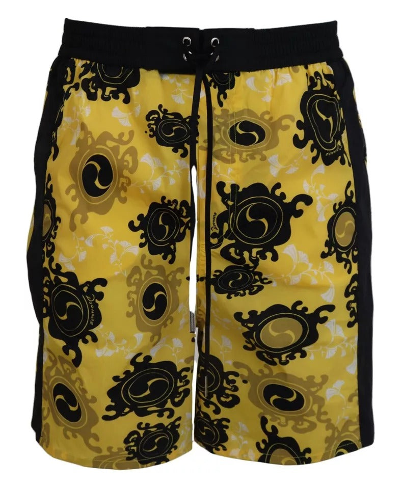 Pantaloncini da spiaggia in nylon stampato nero giallo Dsquared²