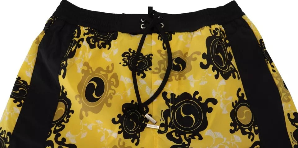 Pantaloncini da spiaggia in nylon stampato nero giallo Dsquared²