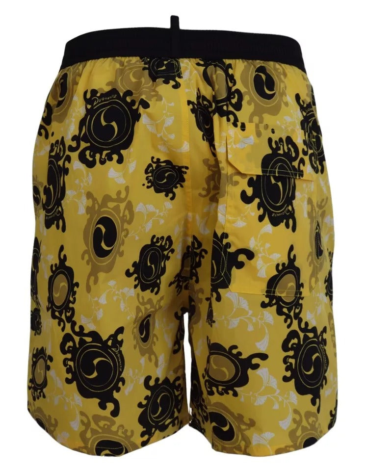 Pantaloncini da spiaggia in nylon stampato nero giallo Dsquared²