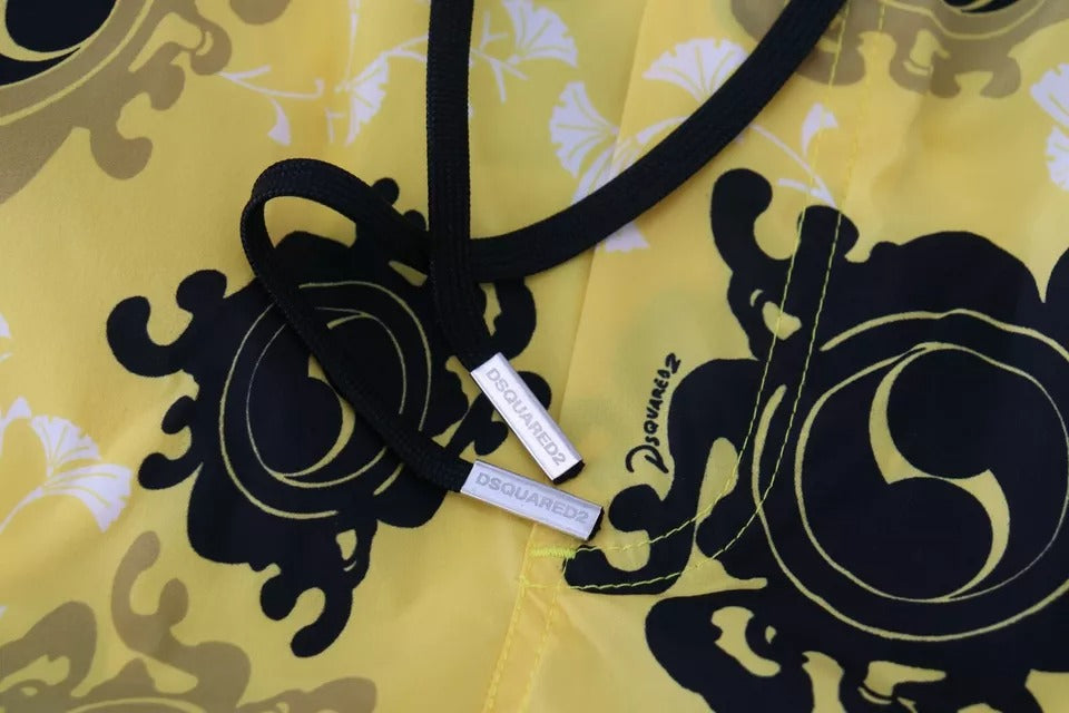 Pantaloncini da spiaggia in nylon stampato nero giallo Dsquared²