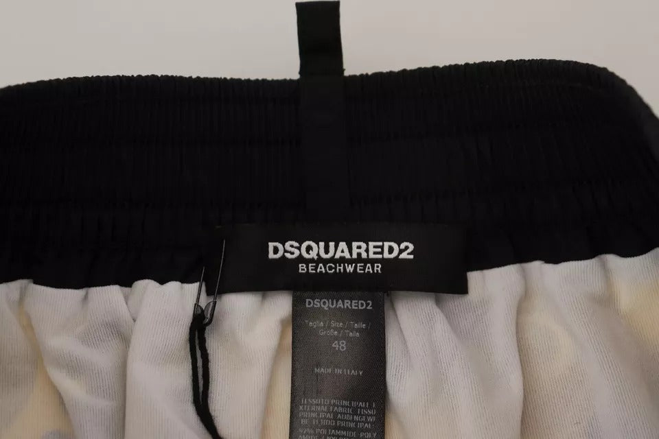 Pantaloncini da spiaggia in nylon stampato nero giallo Dsquared²