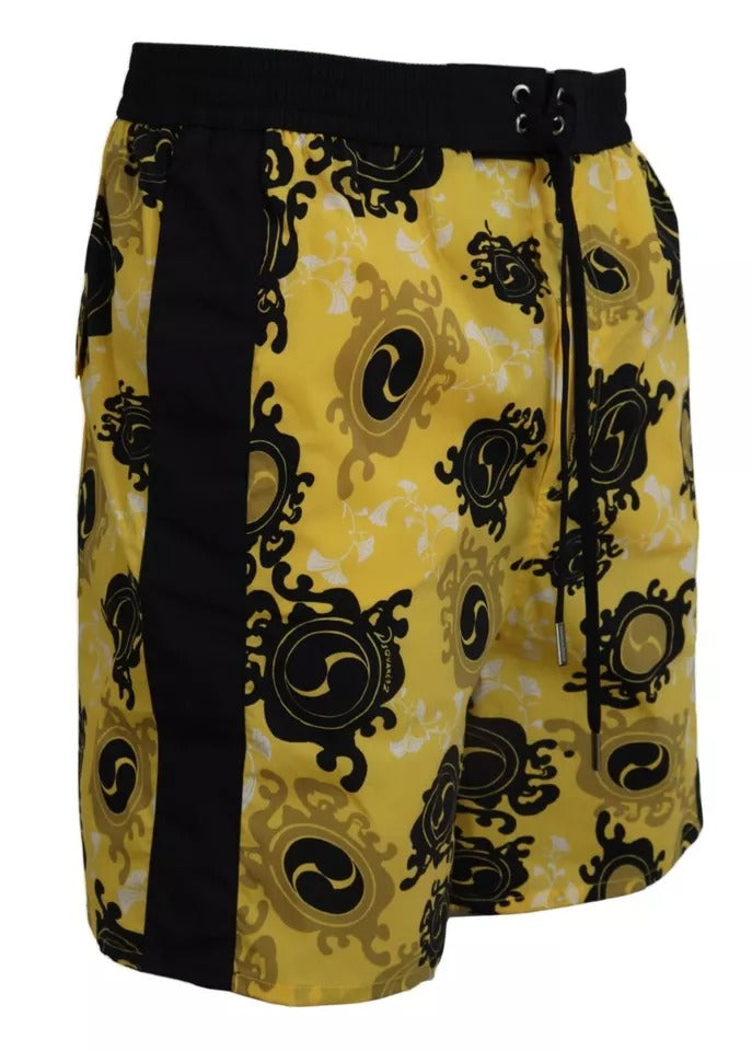 Pantaloncini da spiaggia in nylon stampato nero giallo Dsquared²