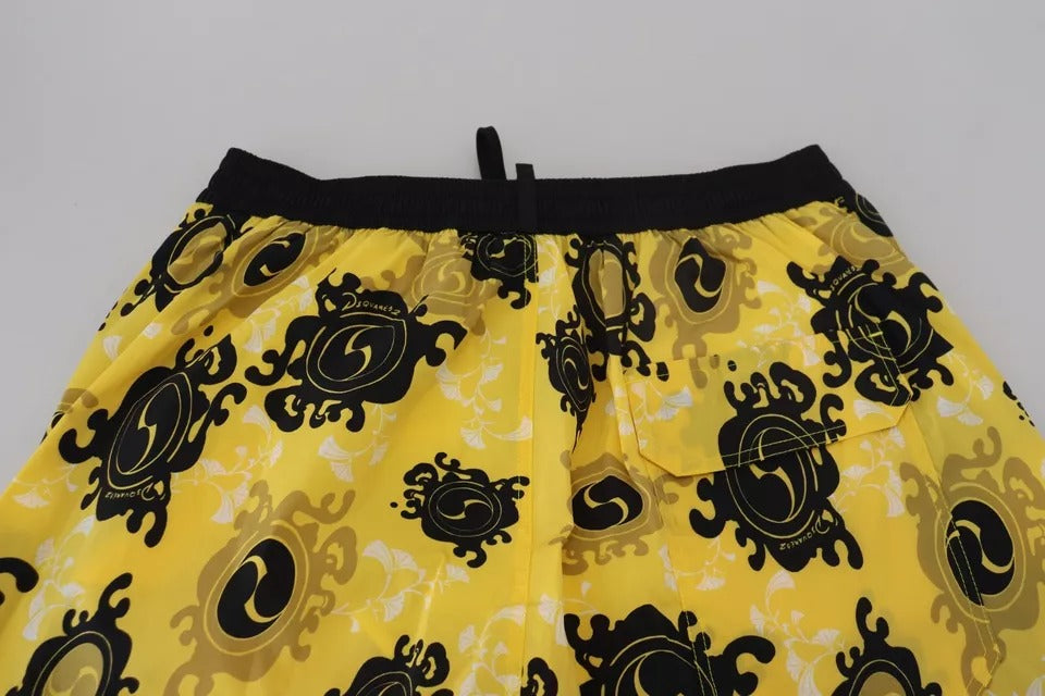 Pantaloncini da spiaggia in nylon stampato nero giallo Dsquared²