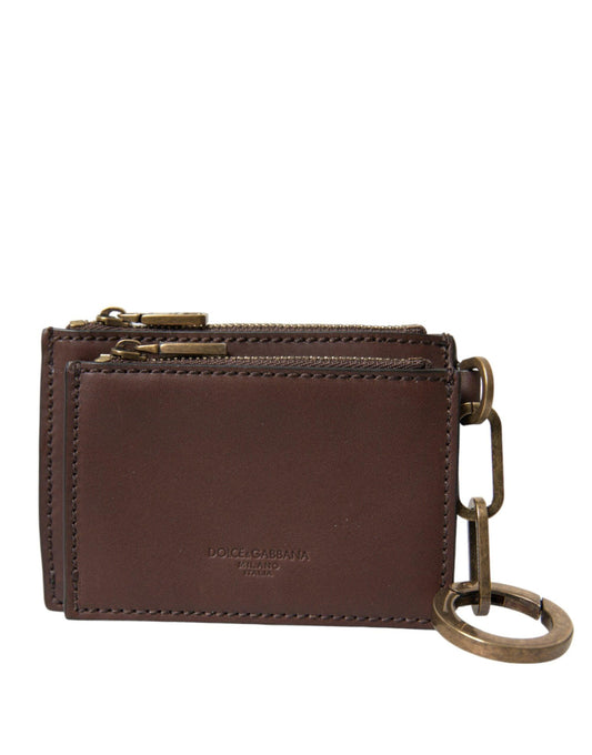Dolce & Gabbana Brown Leather Zip Logo Keyring Coin Purse Keyring Wallet - PER.FASHION