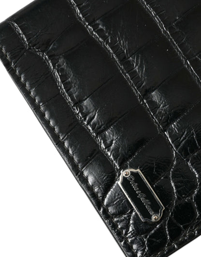 Dolce & Gabbana Black Exotic Skin Leather Long Bifold Passport Holder - PER.FASHION