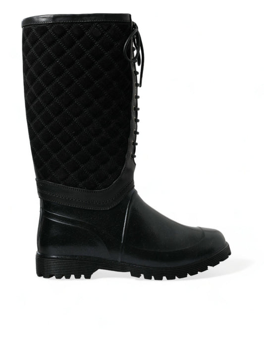 Dolce & Gabbana Elegant Quilted Lace-Up Rain Boots - PER.FASHION