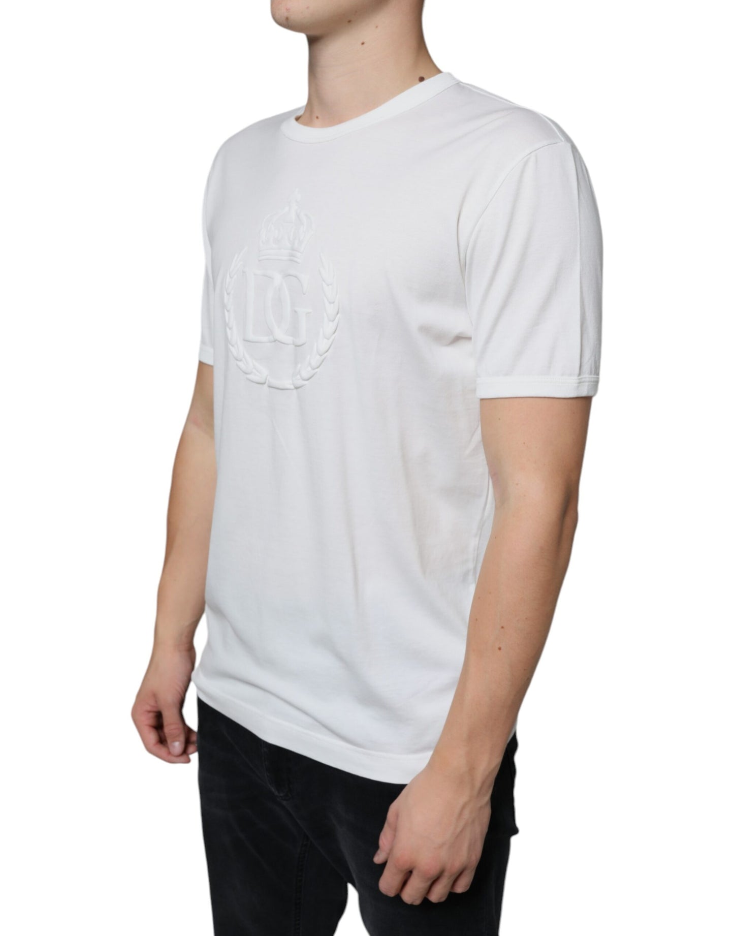 T-shirt girocollo in cotone bianco con logo in rilievo di Dolce & Gabbana
