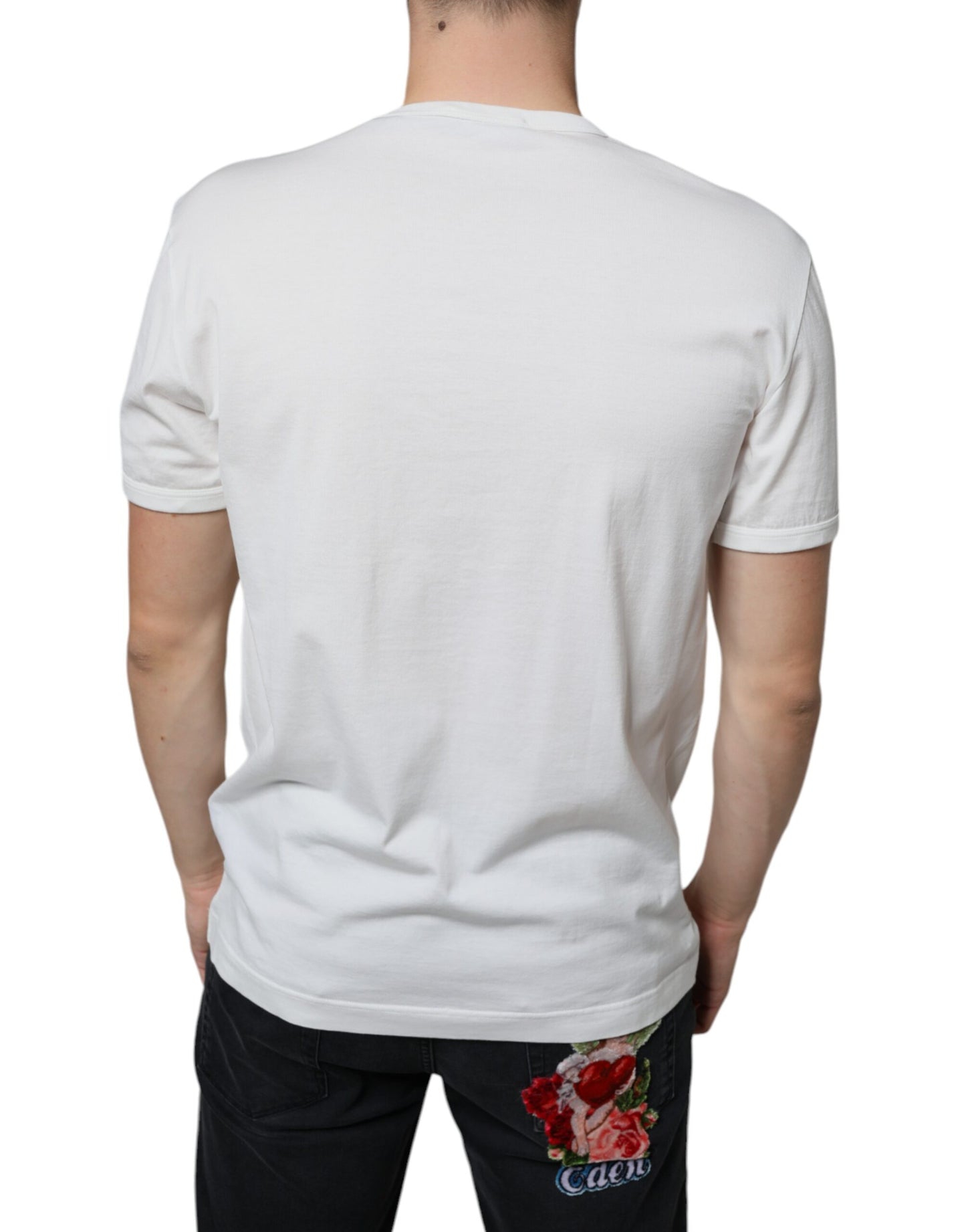 T-shirt girocollo in cotone bianco con logo in rilievo di Dolce & Gabbana