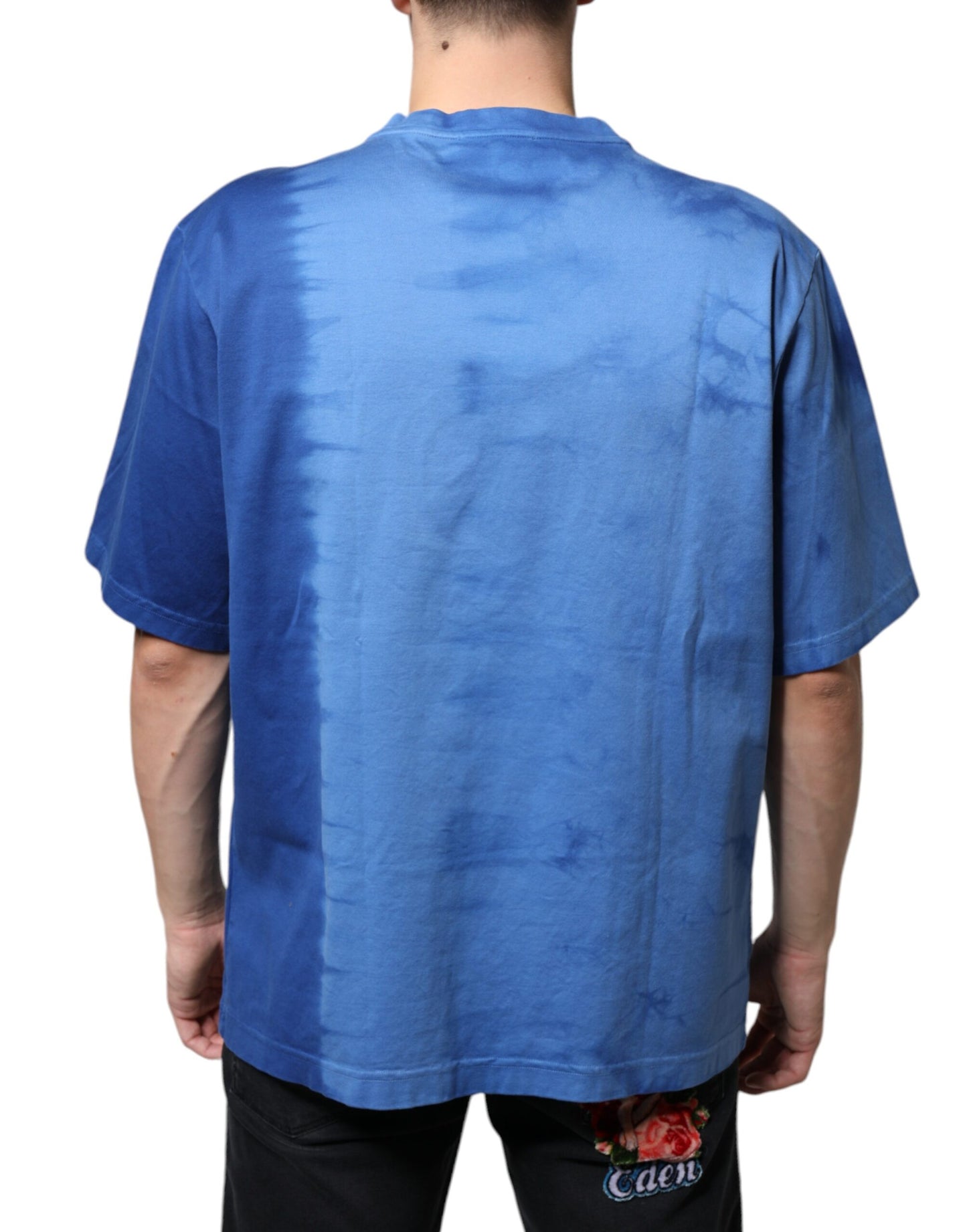 Dolce & Gabbana T-shirt in cotone con simbolo della pace e motivo tie-dye blu