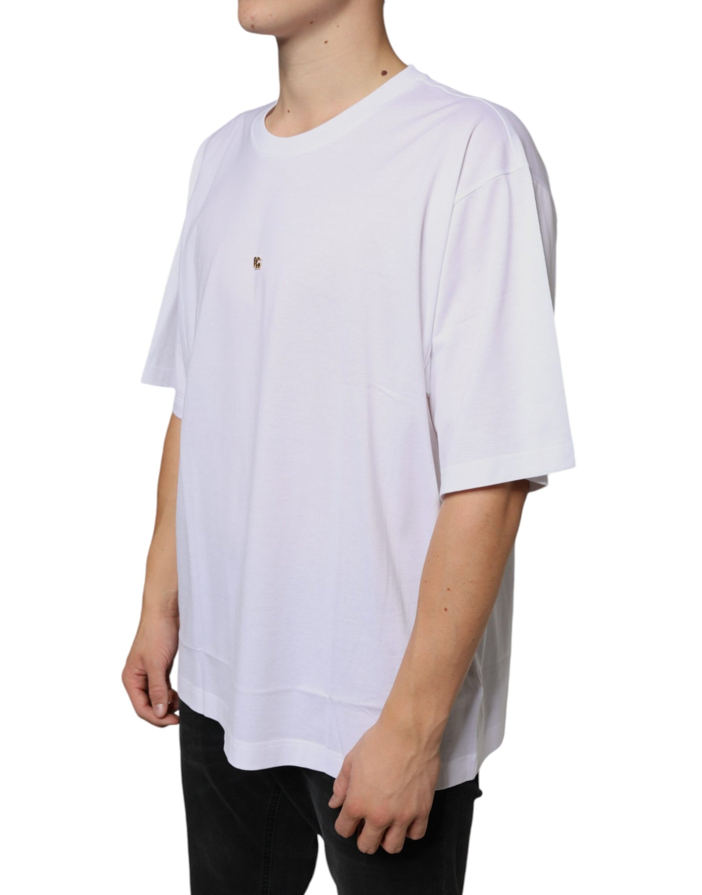 Dolce & Gabbana T-shirt a maniche corte in cotone con logo DG in metallo bianco