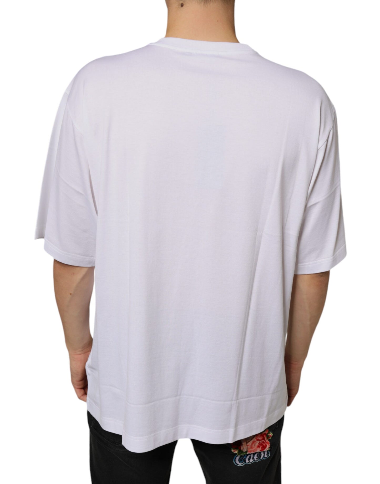 Dolce & Gabbana T-shirt a maniche corte in cotone con logo DG in metallo bianco