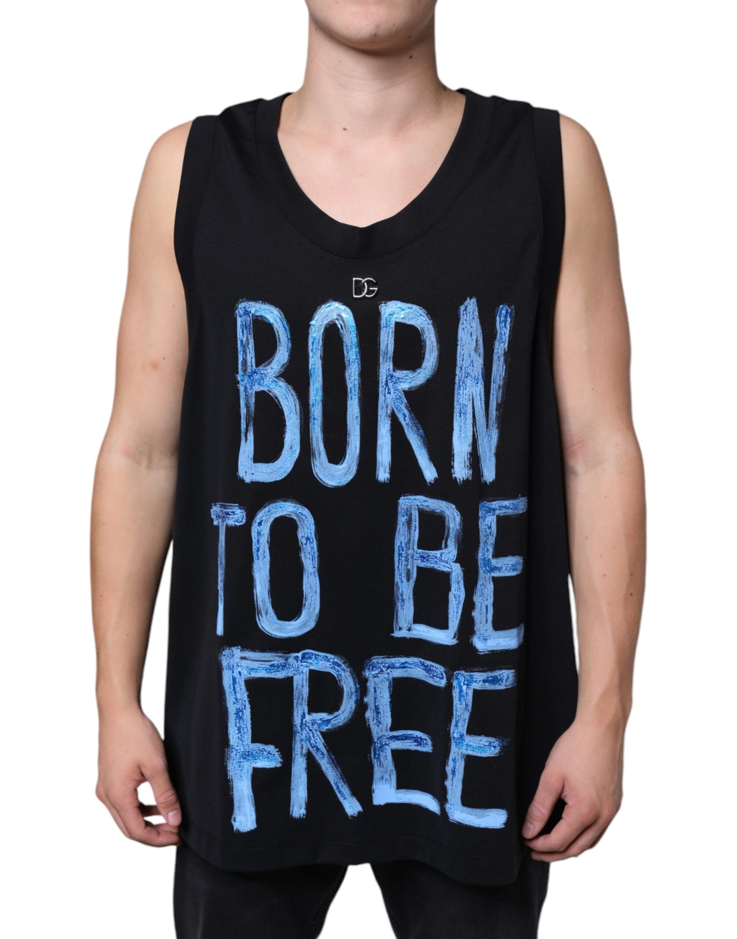 Dolce & Gabbana T-shirt senza maniche in cotone nero Born To Be Free