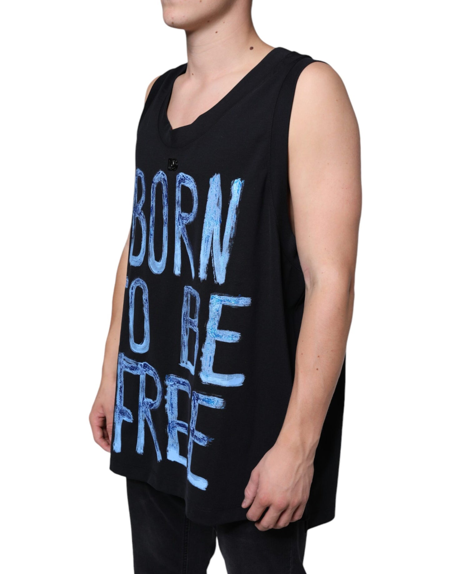 Dolce & Gabbana T-shirt senza maniche in cotone nero Born To Be Free