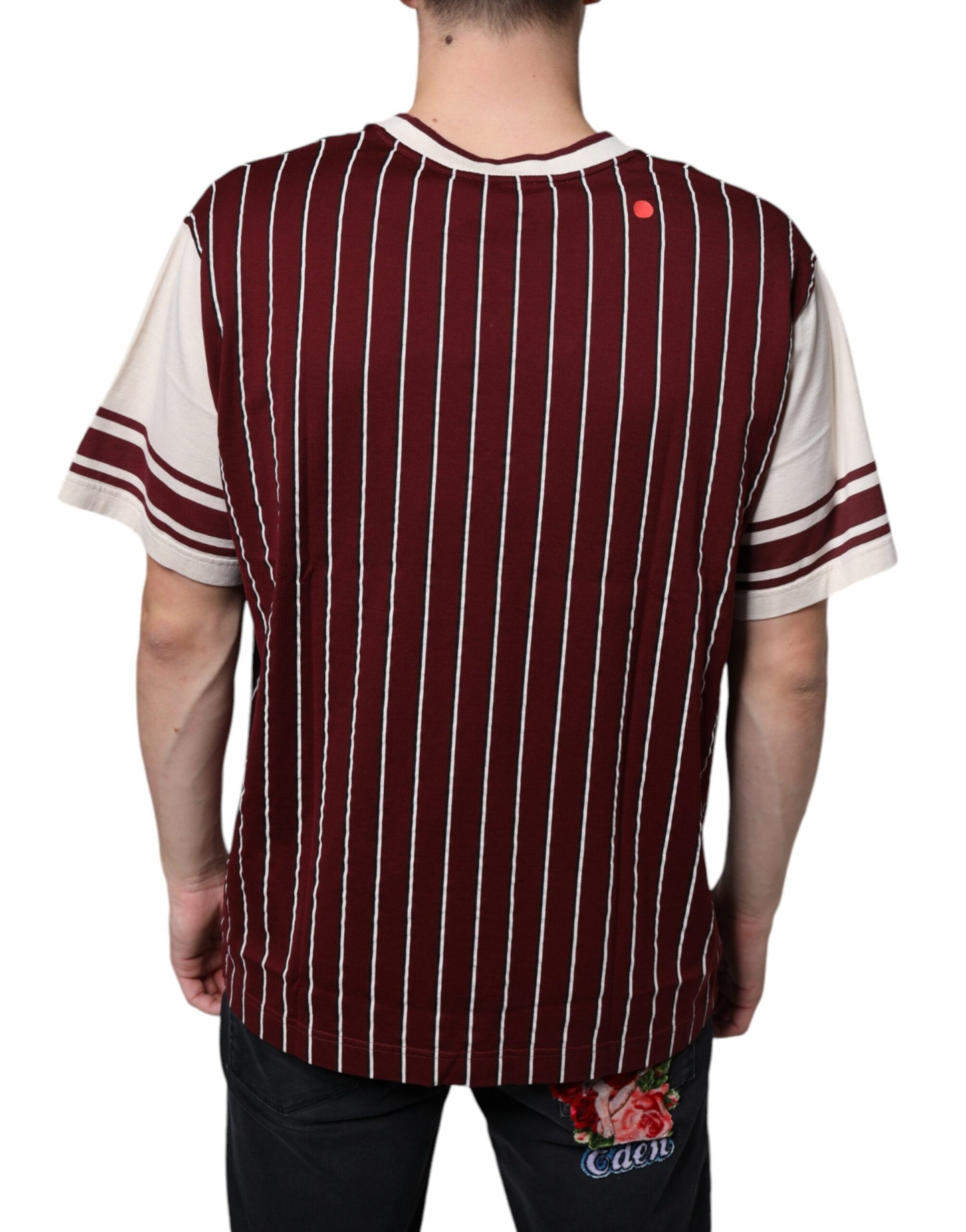Dolce & Gabbana T-shirt a V con logo in cotone a righe color marrone