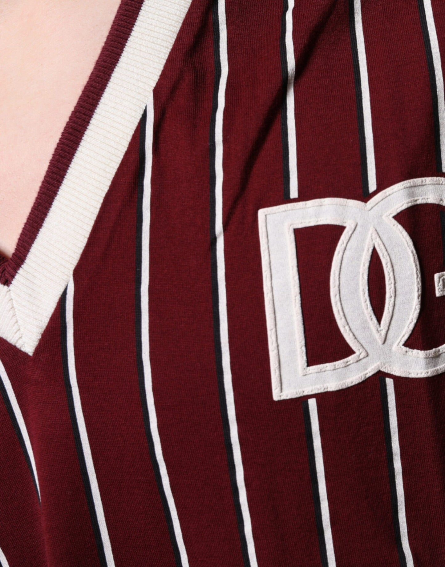 Dolce & Gabbana T-shirt a V con logo in cotone a righe color marrone