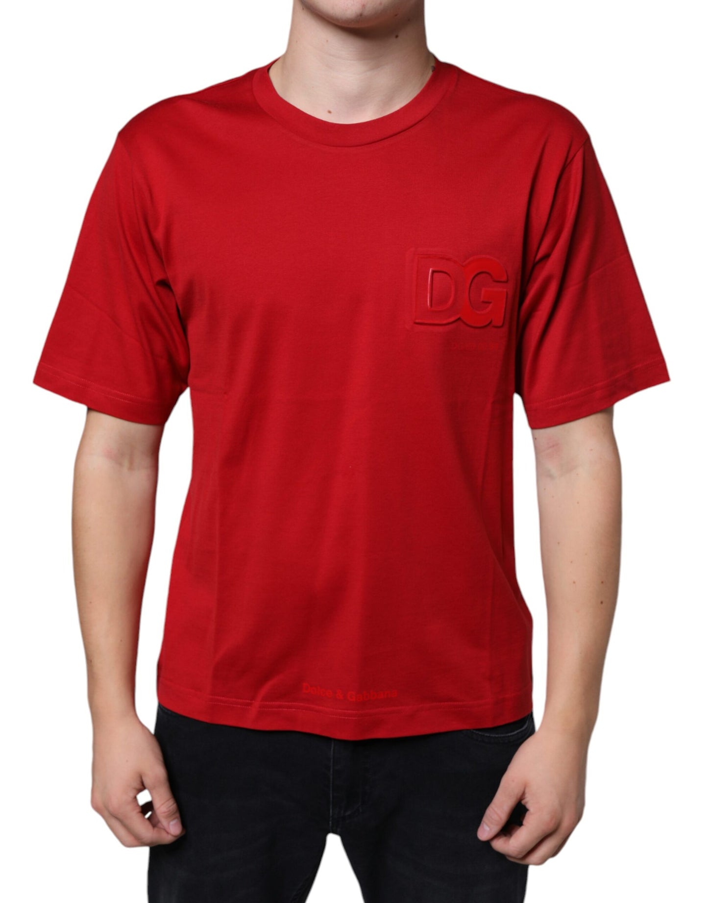 Dolce & Gabbana T-shirt girocollo con stampa logo DG in cotone rosso