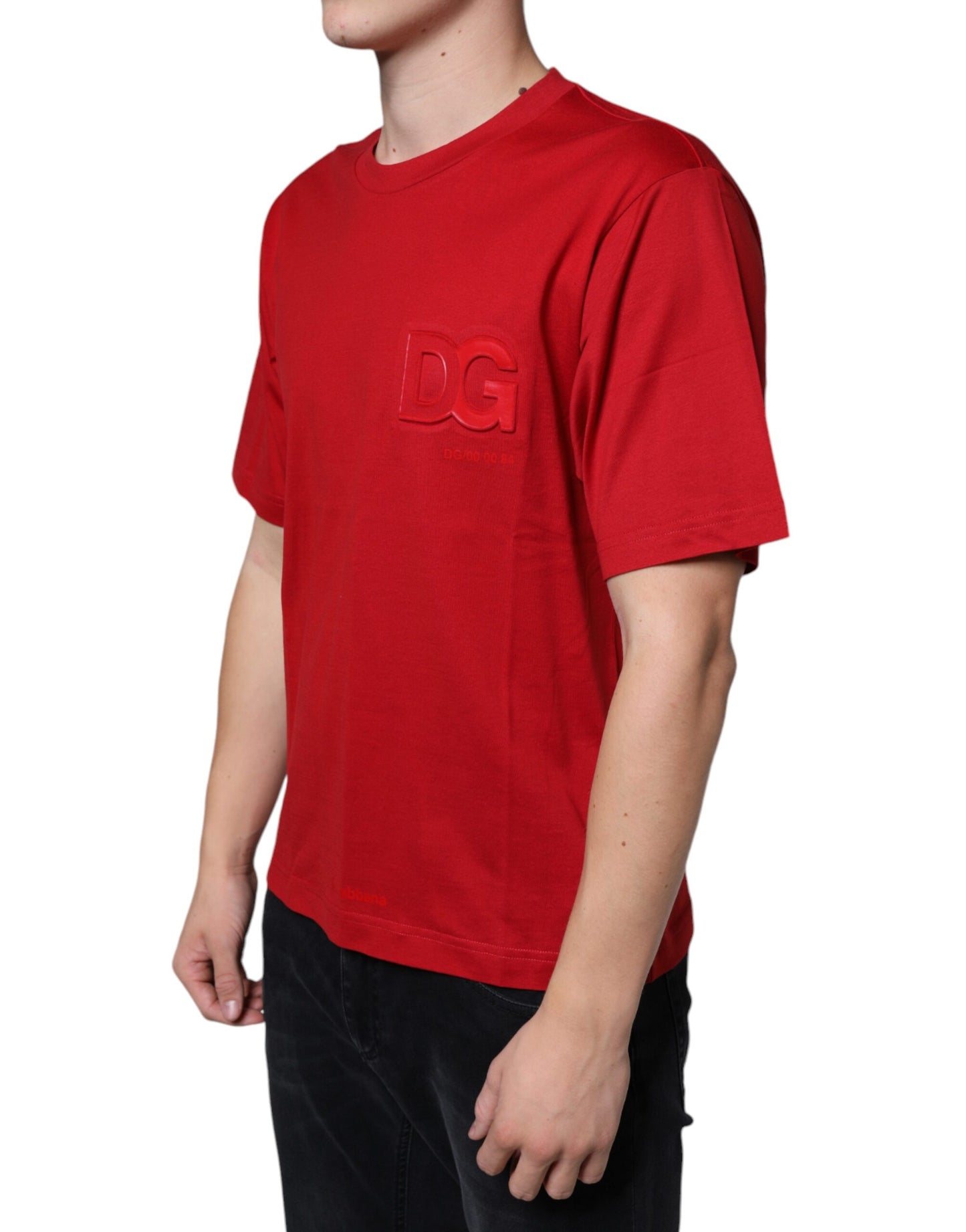 Dolce & Gabbana T-shirt girocollo con stampa logo DG in cotone rosso