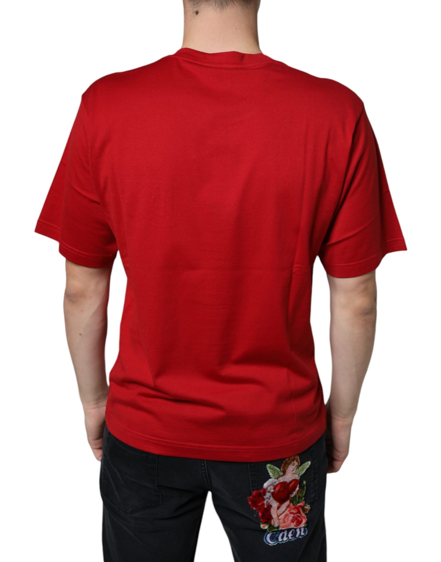 Dolce & Gabbana T-shirt girocollo con stampa logo DG in cotone rosso