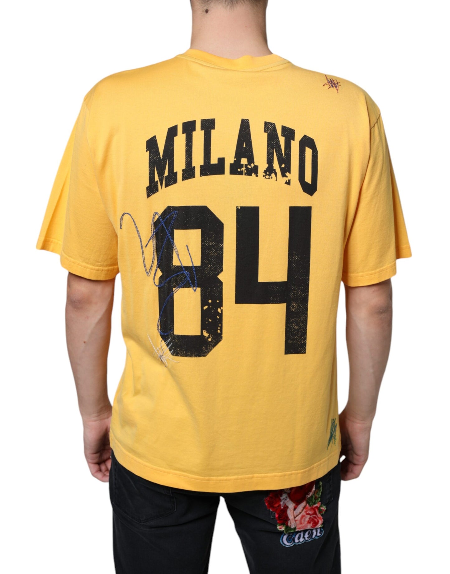 Dolce & Gabbana T-shirt girocollo in cotone floreale giallo Secret Graden