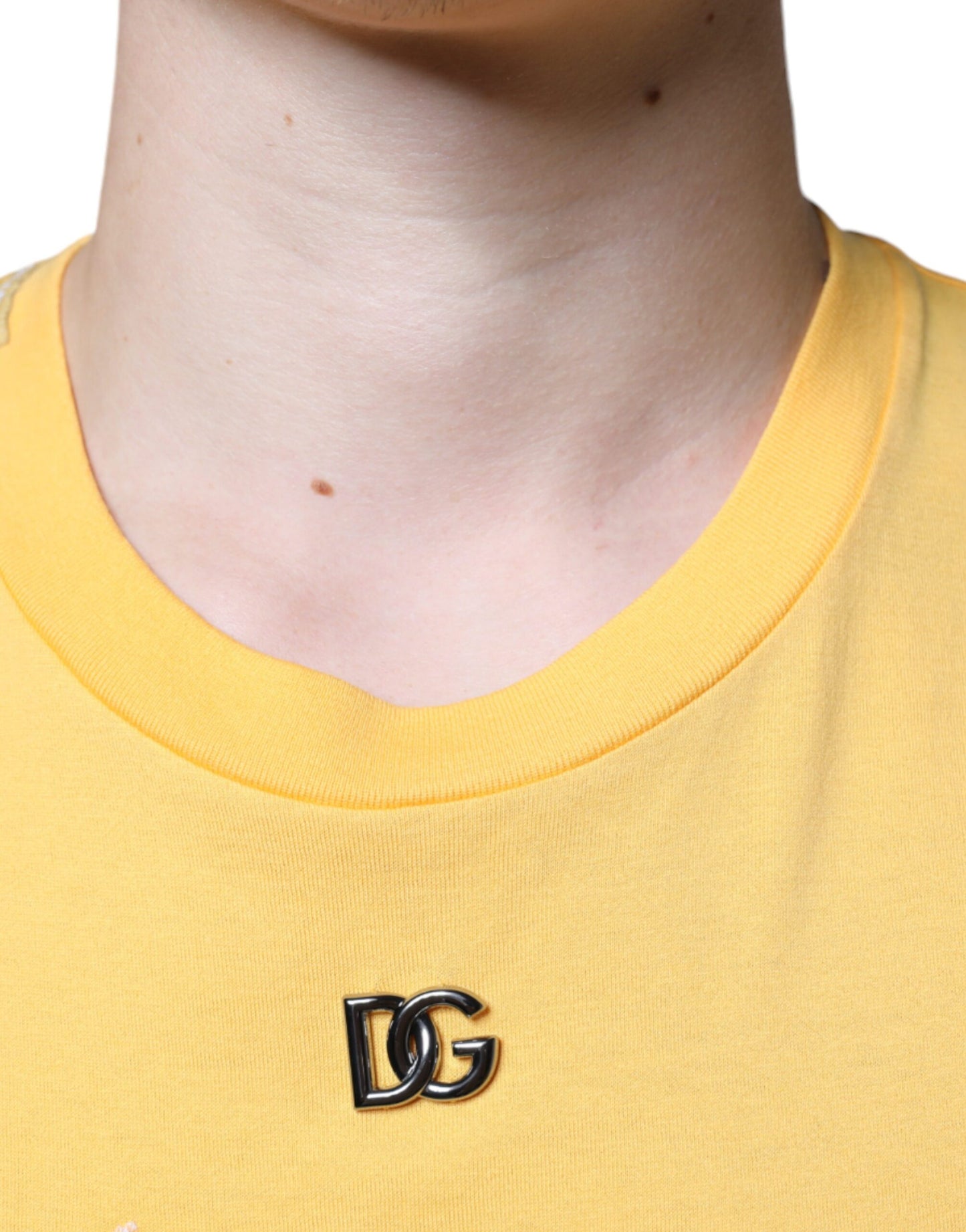 Dolce & Gabbana T-shirt girocollo in cotone floreale giallo Secret Graden