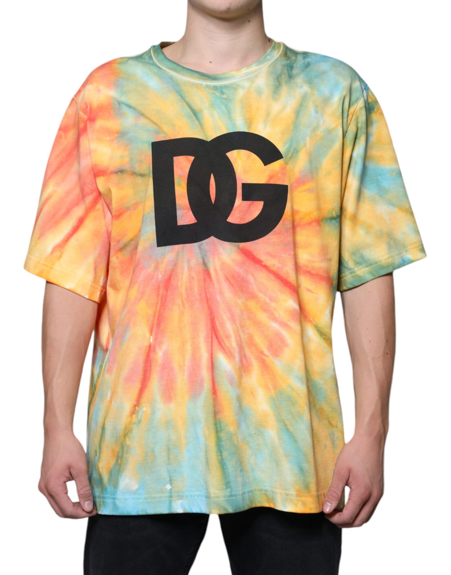 Dolce & Gabbana T-shirt in cotone con logo tie-dye multicolore