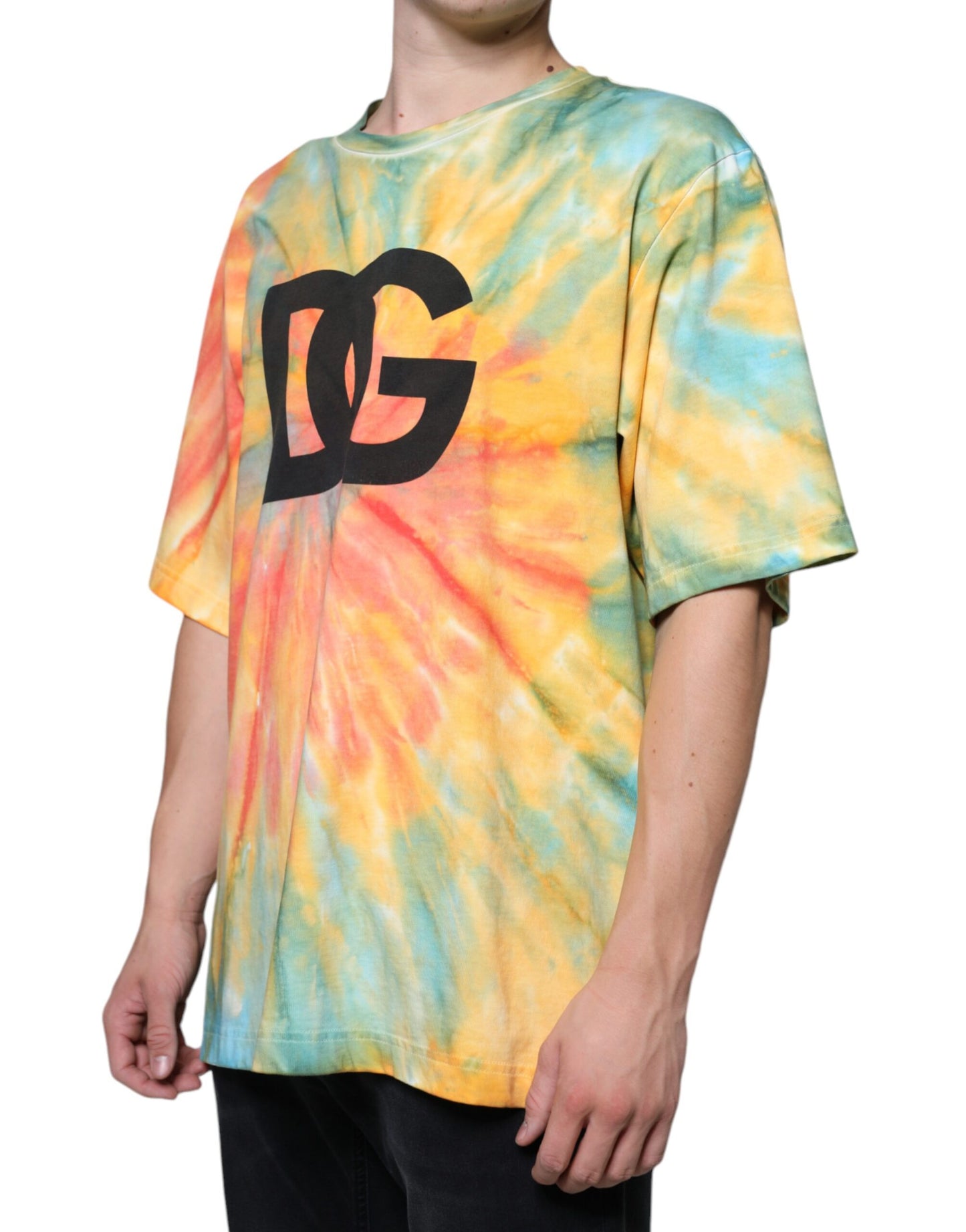Dolce & Gabbana T-shirt in cotone con logo tie-dye multicolore