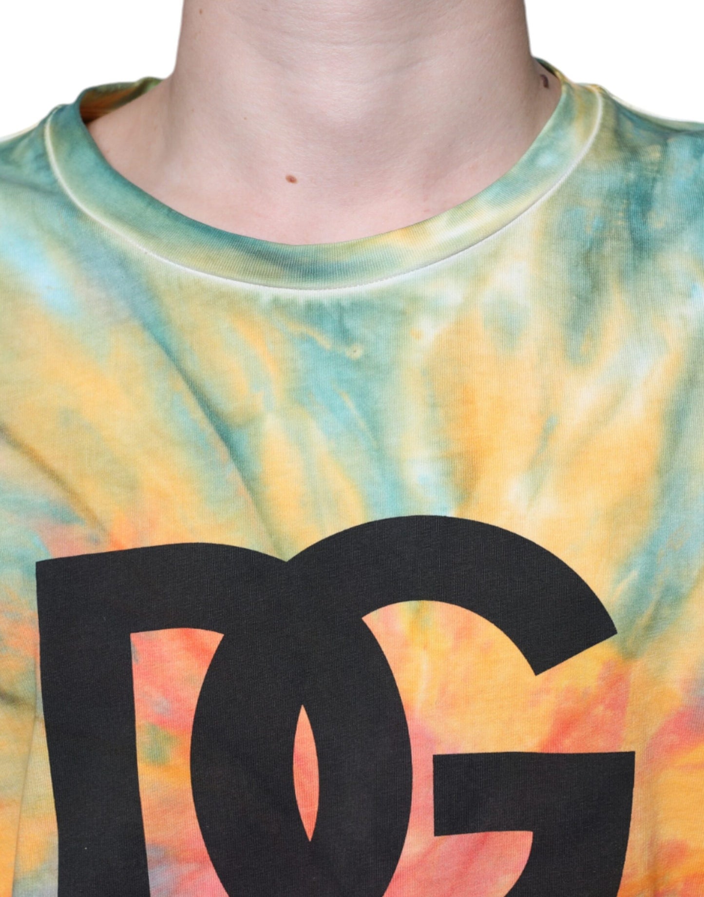 Dolce & Gabbana T-shirt in cotone con logo tie-dye multicolore
