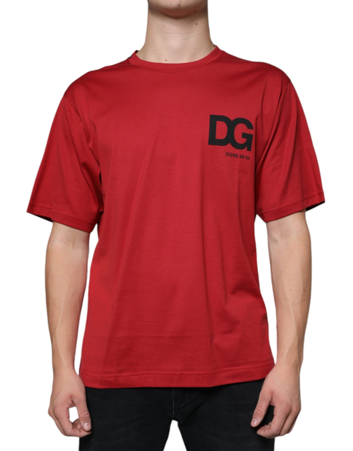 Dolce & Gabbana T-shirt girocollo con stampa logo DG in cotone rosso