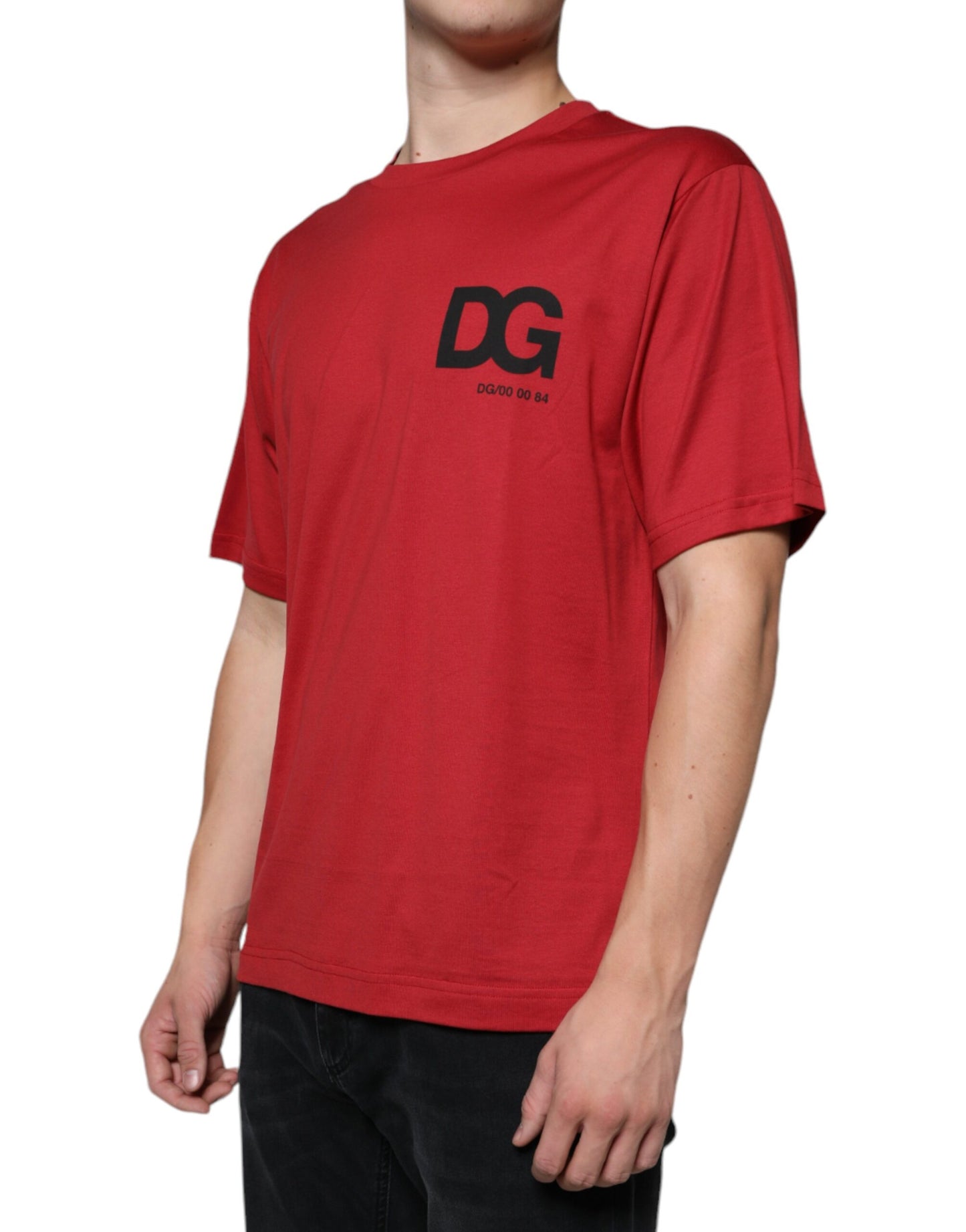 Dolce & Gabbana T-shirt girocollo con stampa logo DG in cotone rosso