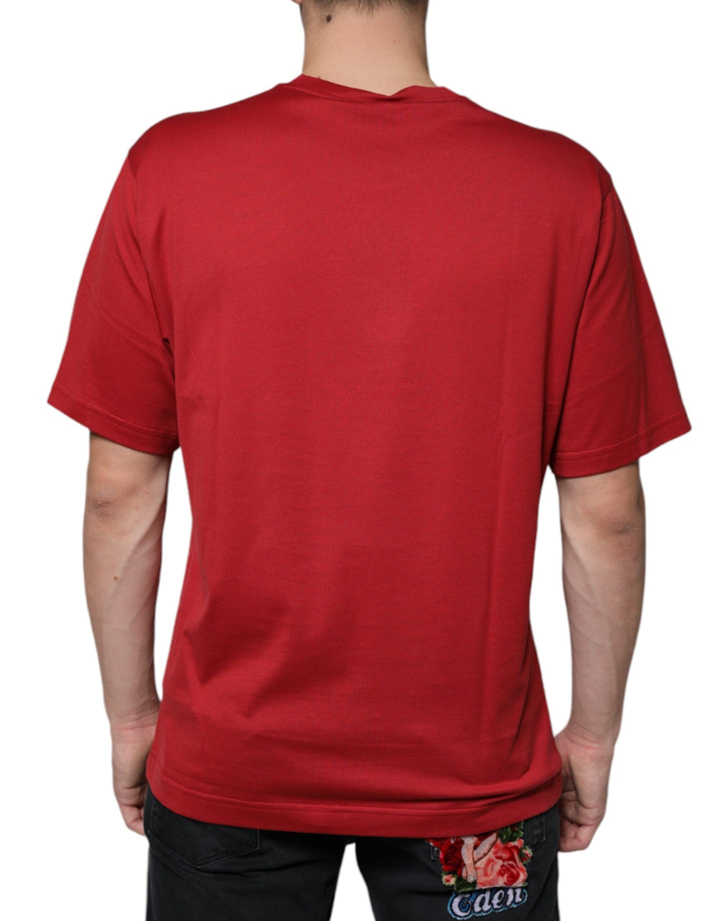 Dolce & Gabbana T-shirt girocollo con stampa logo DG in cotone rosso