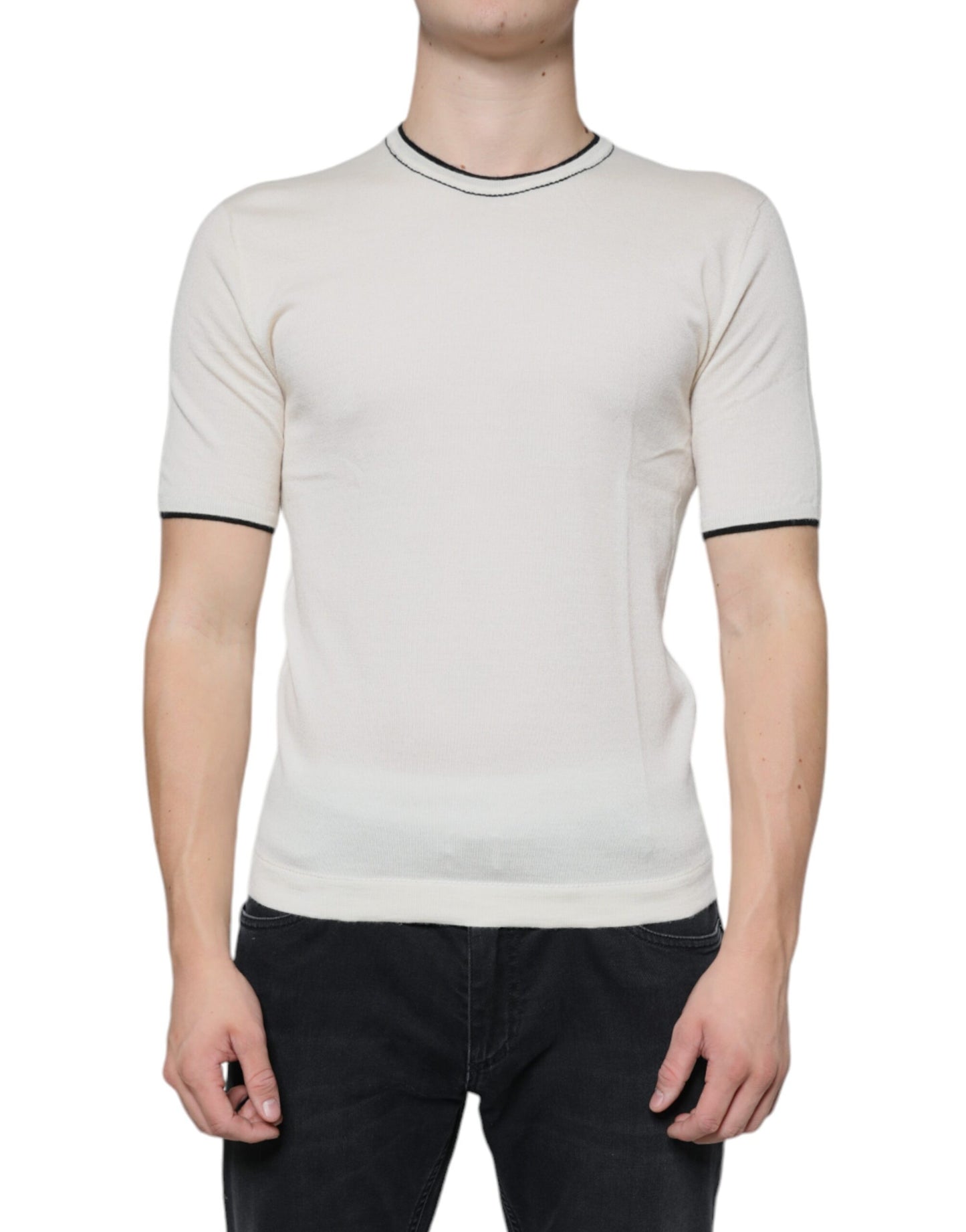 Dolce & Gabbana T-shirt a maniche corte in cashmere bianco sporco