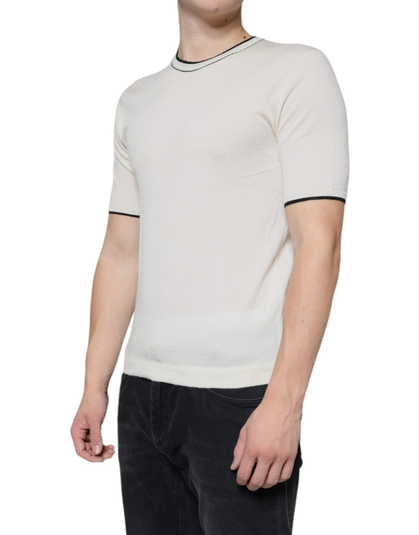 Dolce & Gabbana T-shirt a maniche corte in cashmere bianco sporco