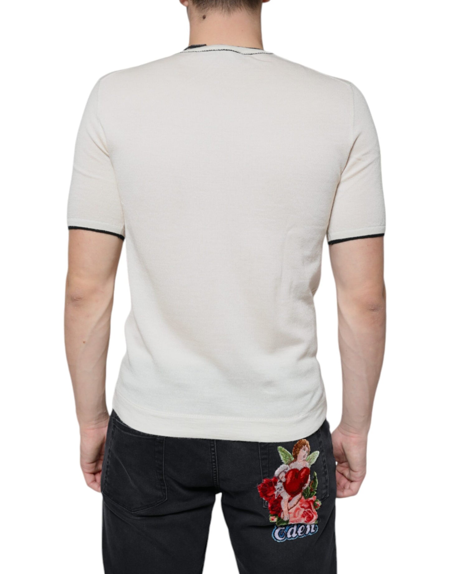 Dolce & Gabbana T-shirt a maniche corte in cashmere bianco sporco