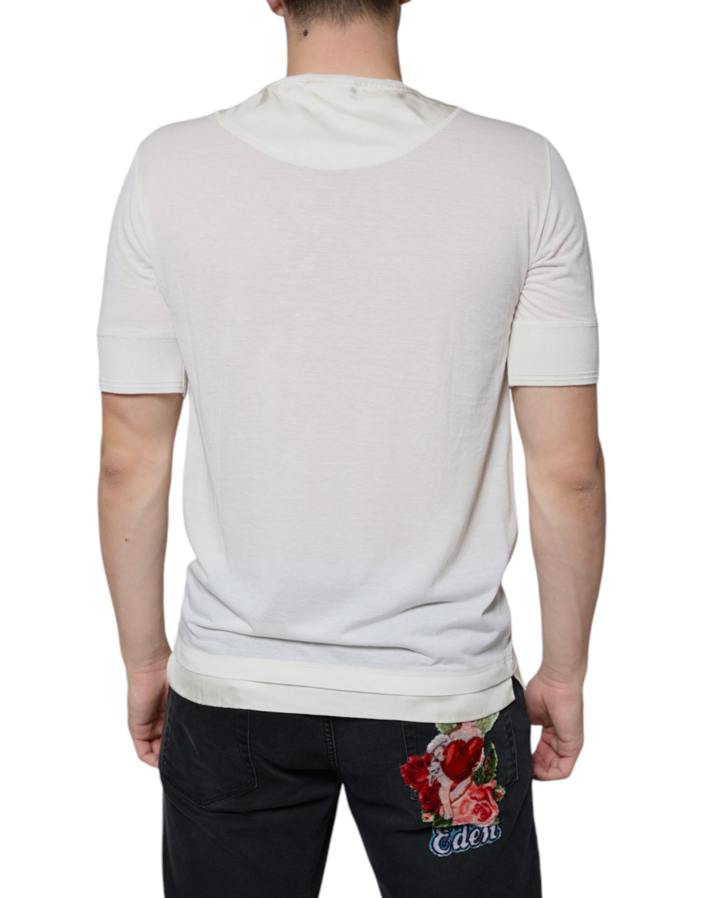 Dolce & Gabbana T-shirt a maniche corte in cotone bianco sporco
