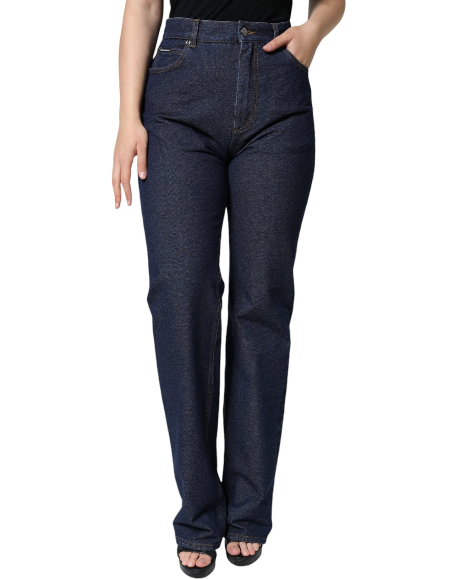 Jeans in denim dritto elasticizzato in cotone blu scuro Dolce & Gabbana