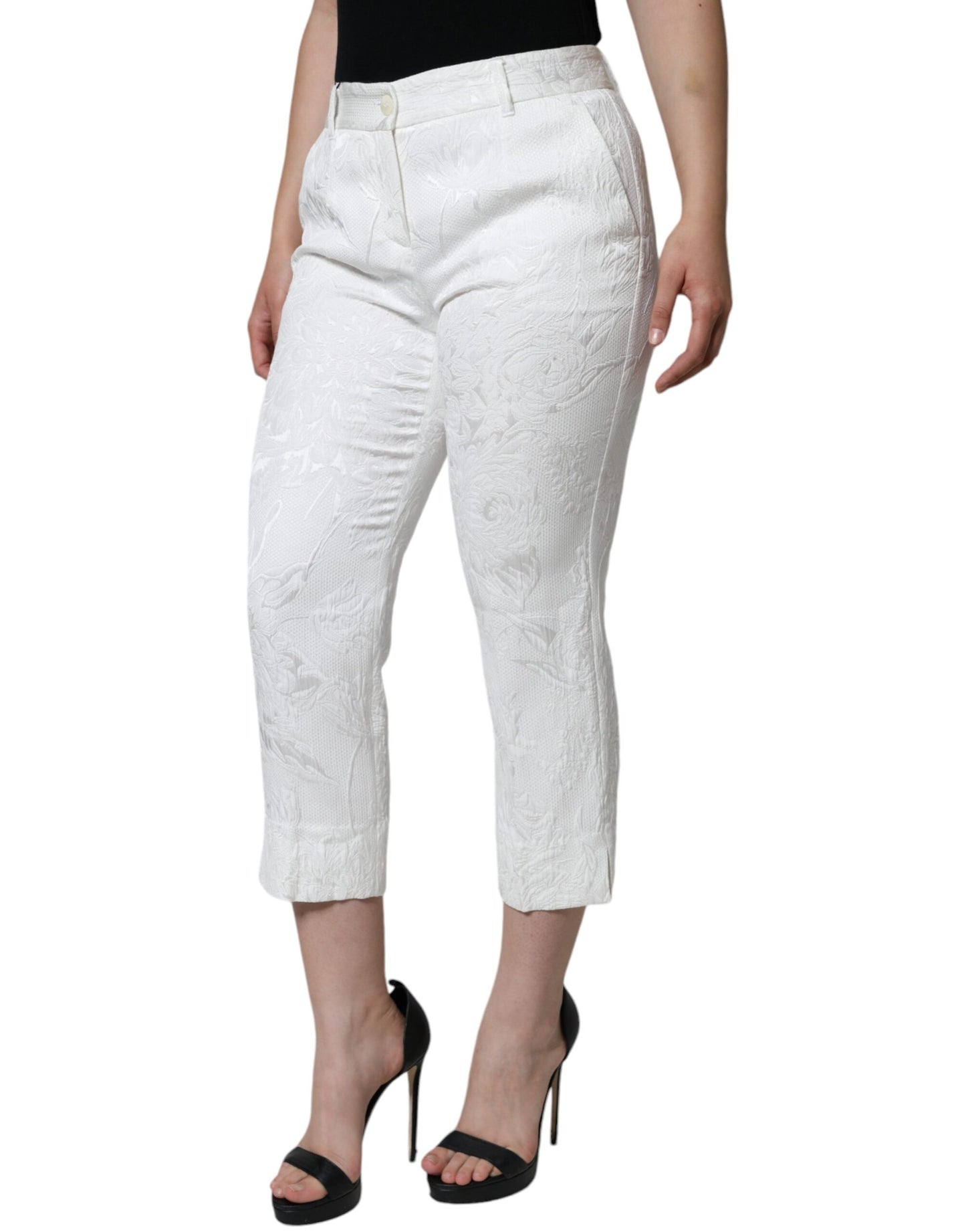 Pantaloni corti in broccato di cotone floreale bianco Dolce & Gabbana