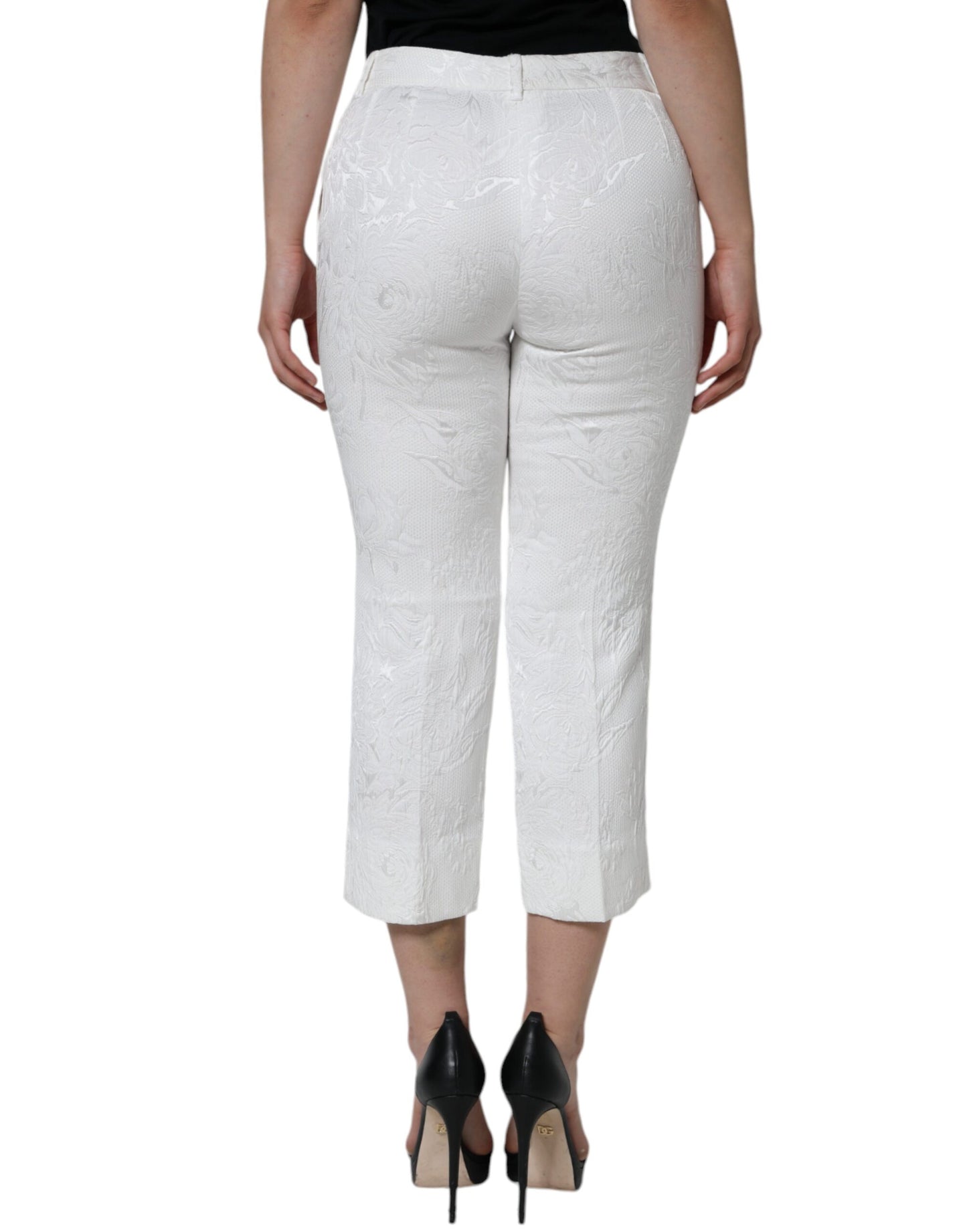 Pantaloni corti in broccato di cotone floreale bianco Dolce & Gabbana