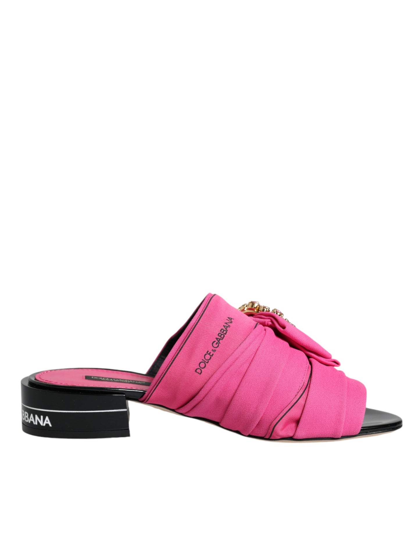 Sandali con zeppa Dolce & Gabbana rosa e neri in cristallo