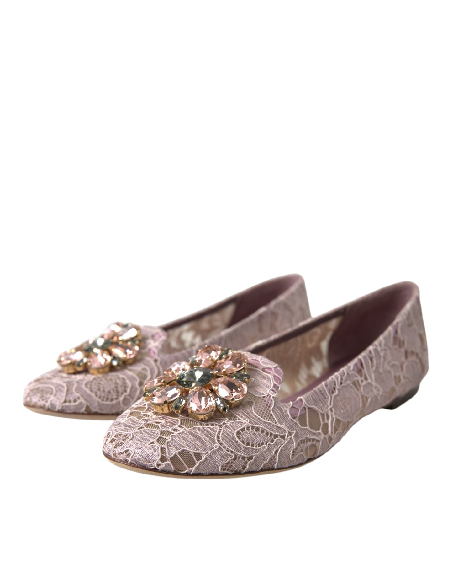 Dolce & Gabbana Ballerine in Pizzo Rosa con Cristalli Mocassini Scarpe