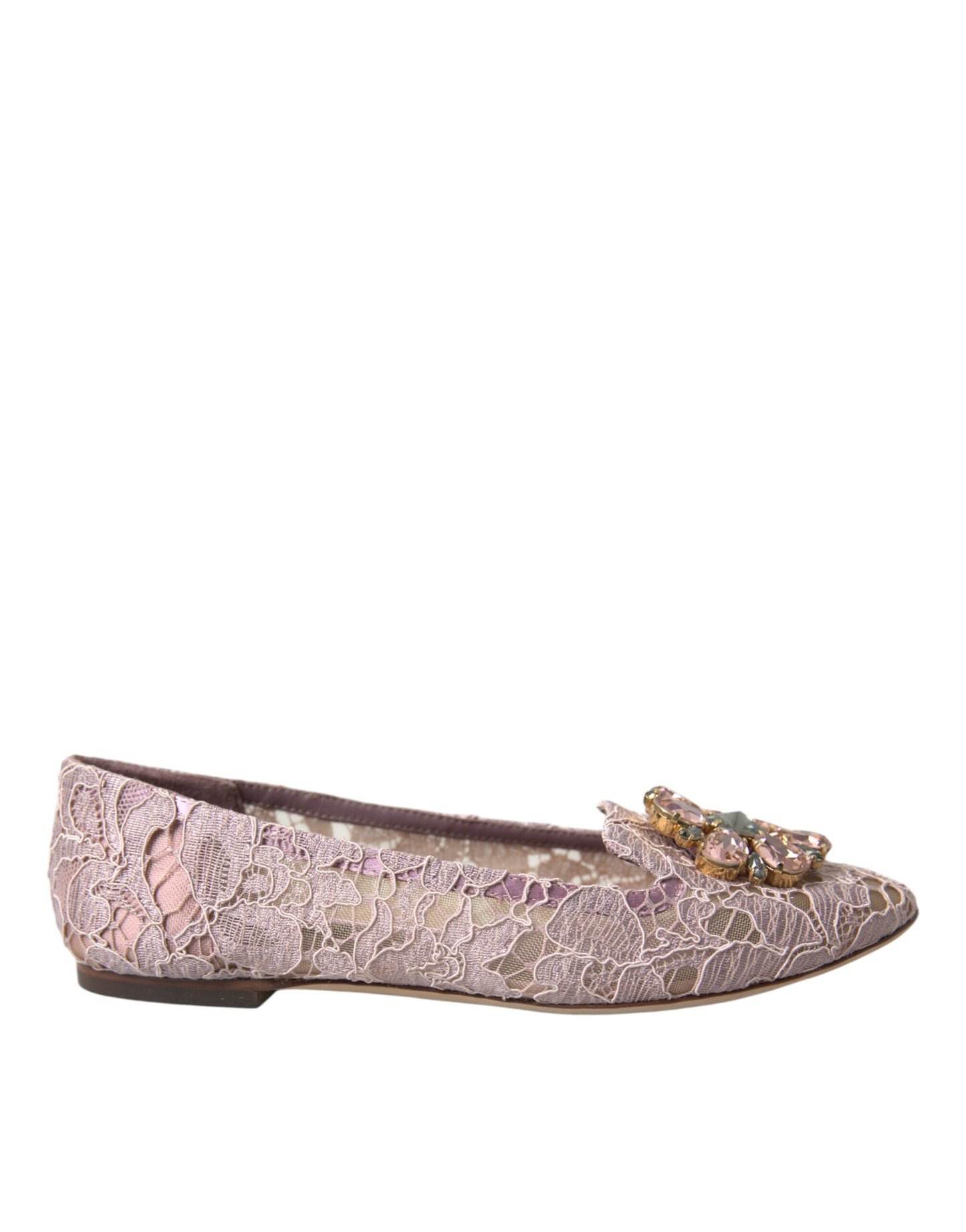 Dolce & Gabbana Ballerine in Pizzo Rosa con Cristalli Mocassini Scarpe