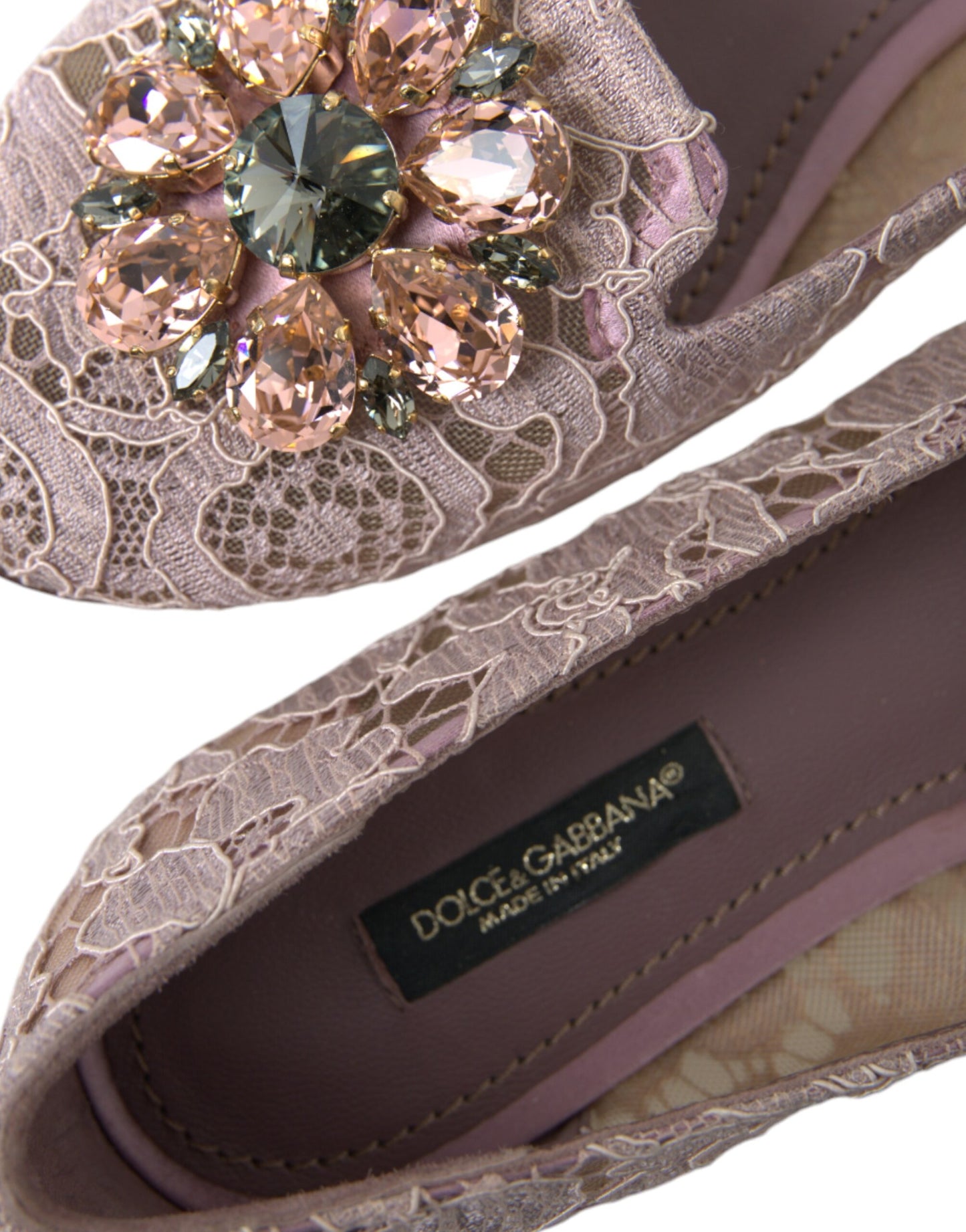 Dolce & Gabbana Ballerine in Pizzo Rosa con Cristalli Mocassini Scarpe