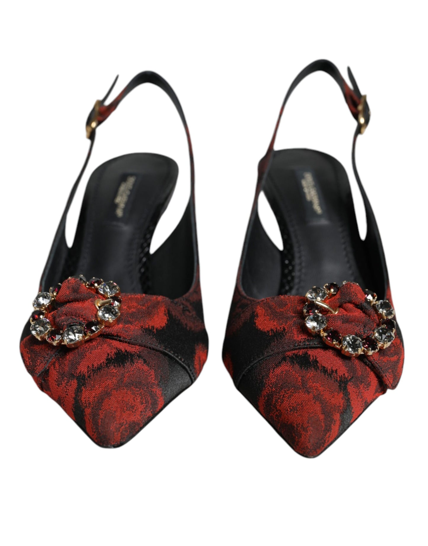 Dolce & Gabbana Scarpe con cinturino posteriore in cristallo floreale rosso e nero