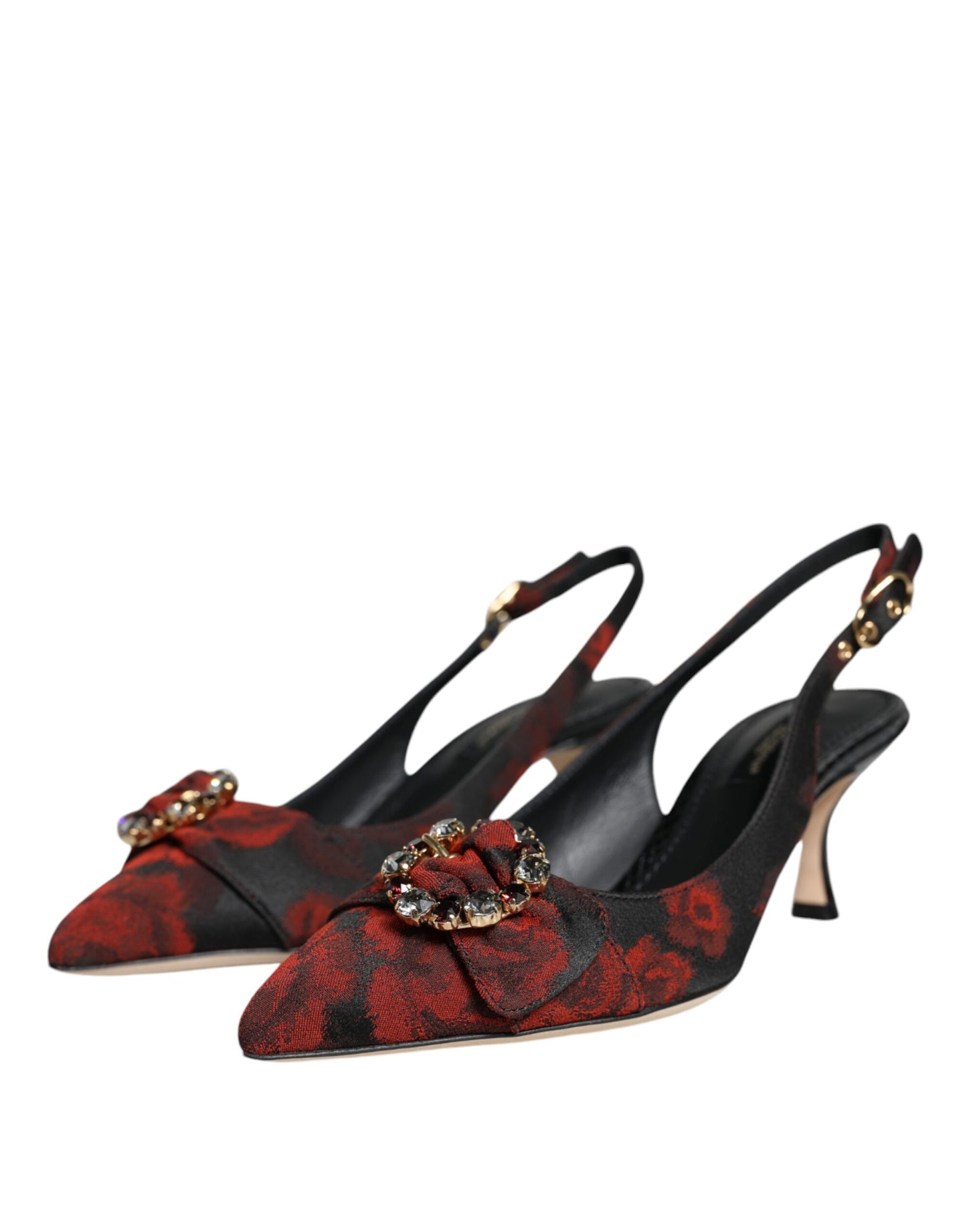 Dolce & Gabbana Scarpe con cinturino posteriore in cristallo floreale rosso e nero