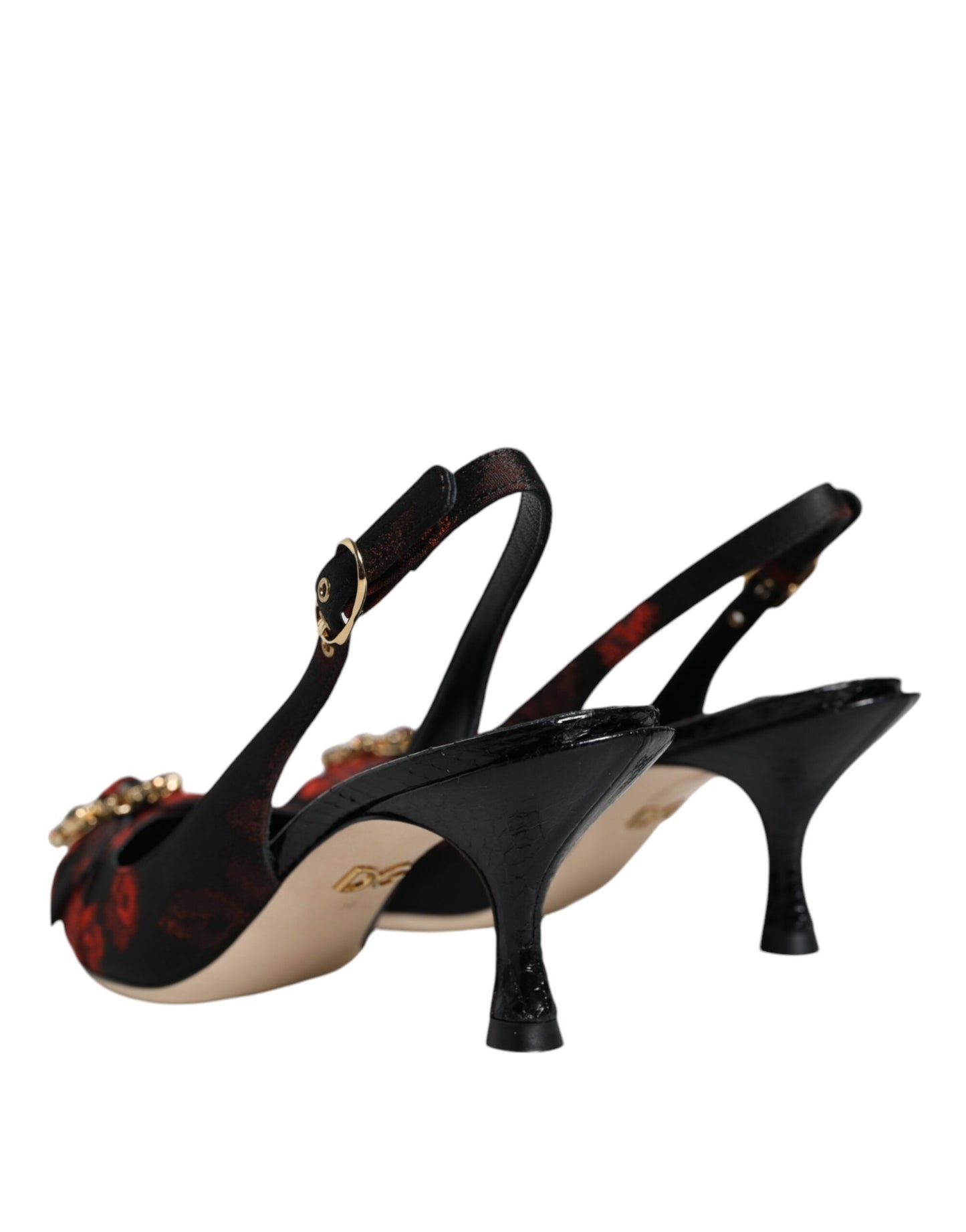 Dolce & Gabbana Scarpe con cinturino posteriore in cristallo floreale rosso e nero