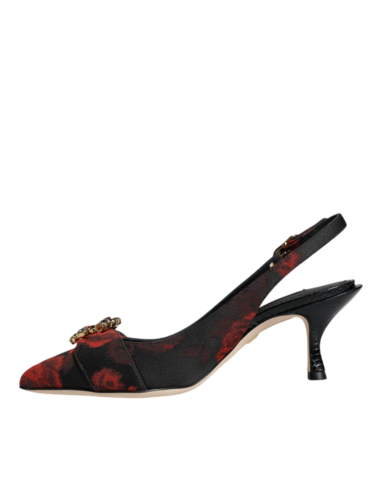 Dolce & Gabbana Scarpe con cinturino posteriore in cristallo floreale rosso e nero