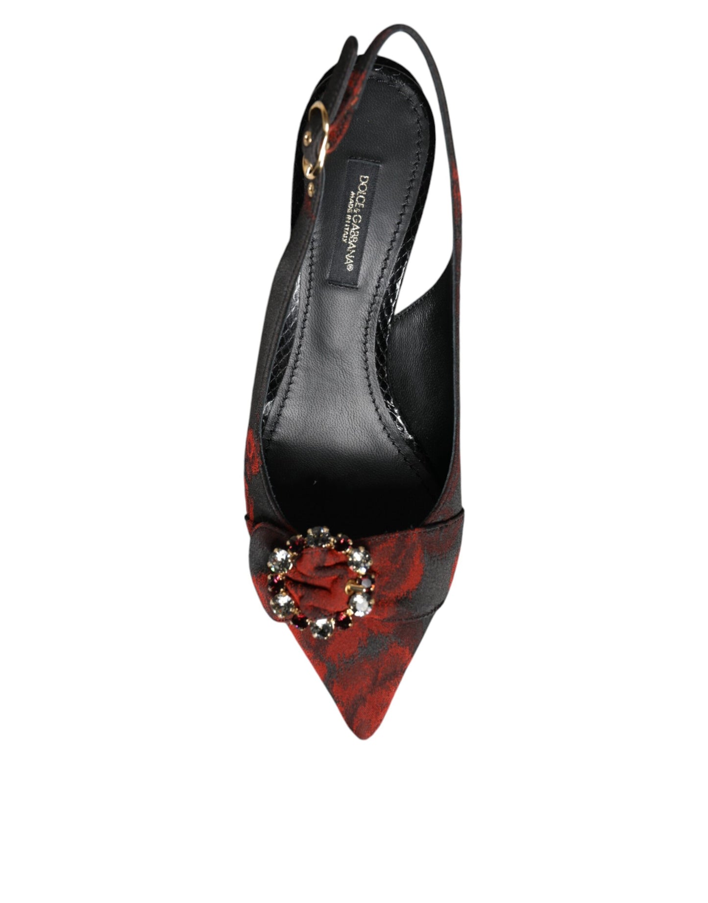 Dolce & Gabbana Scarpe con cinturino posteriore in cristallo floreale rosso e nero