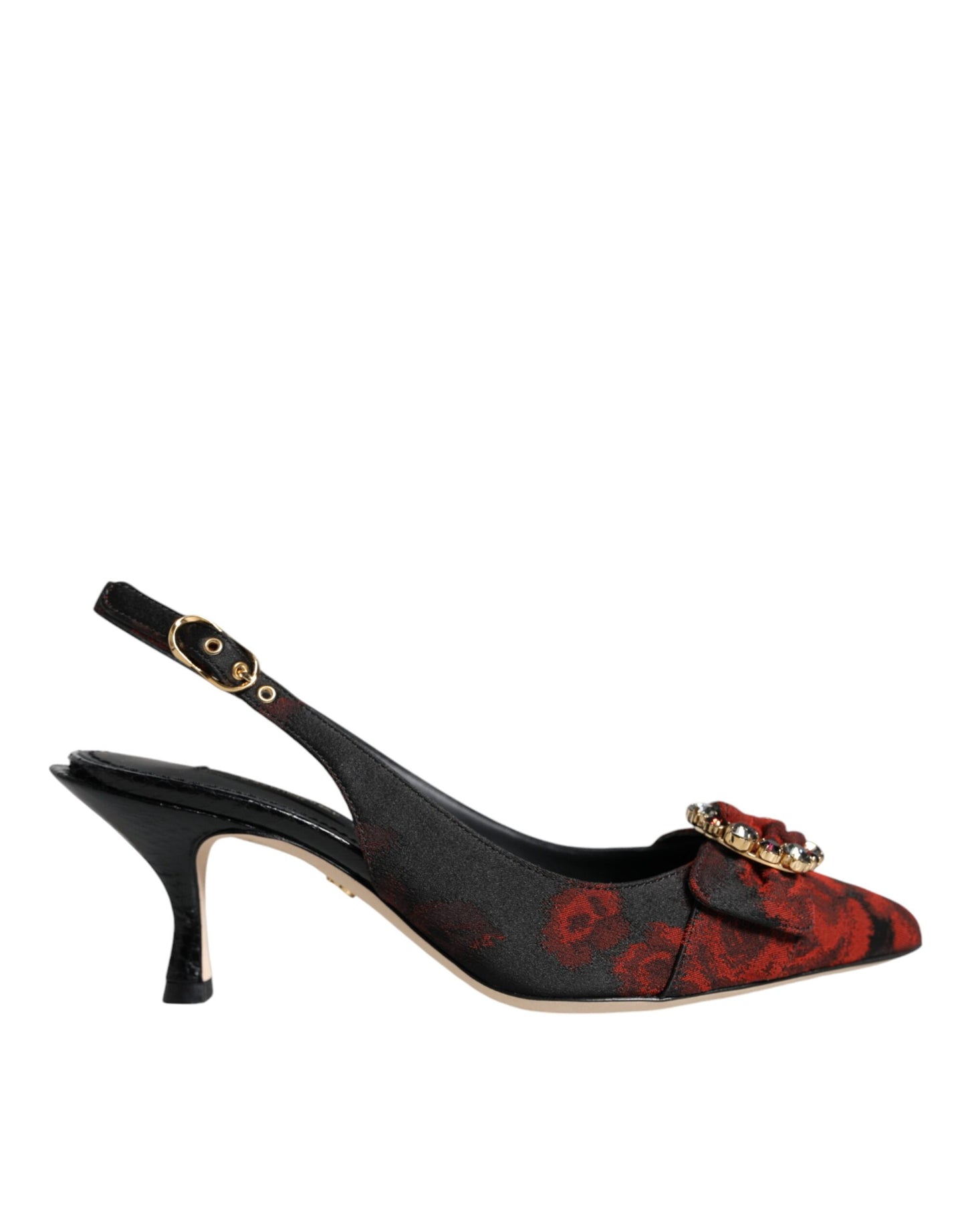 Dolce & Gabbana Scarpe con cinturino posteriore in cristallo floreale rosso e nero