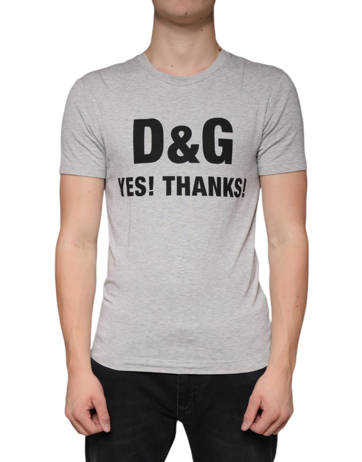 T-shirt girocollo a maniche corte con stampa logo grigio Dolce & Gabbana