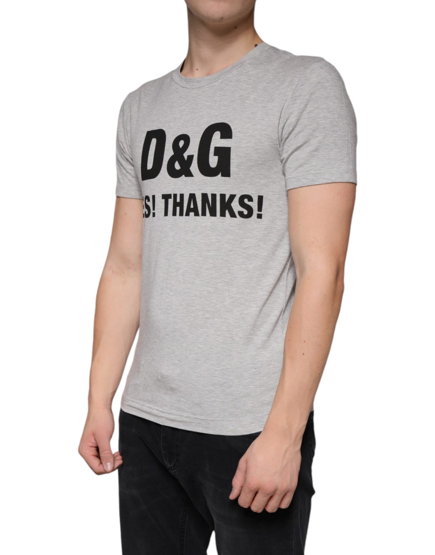 T-shirt girocollo a maniche corte con stampa logo grigio Dolce & Gabbana