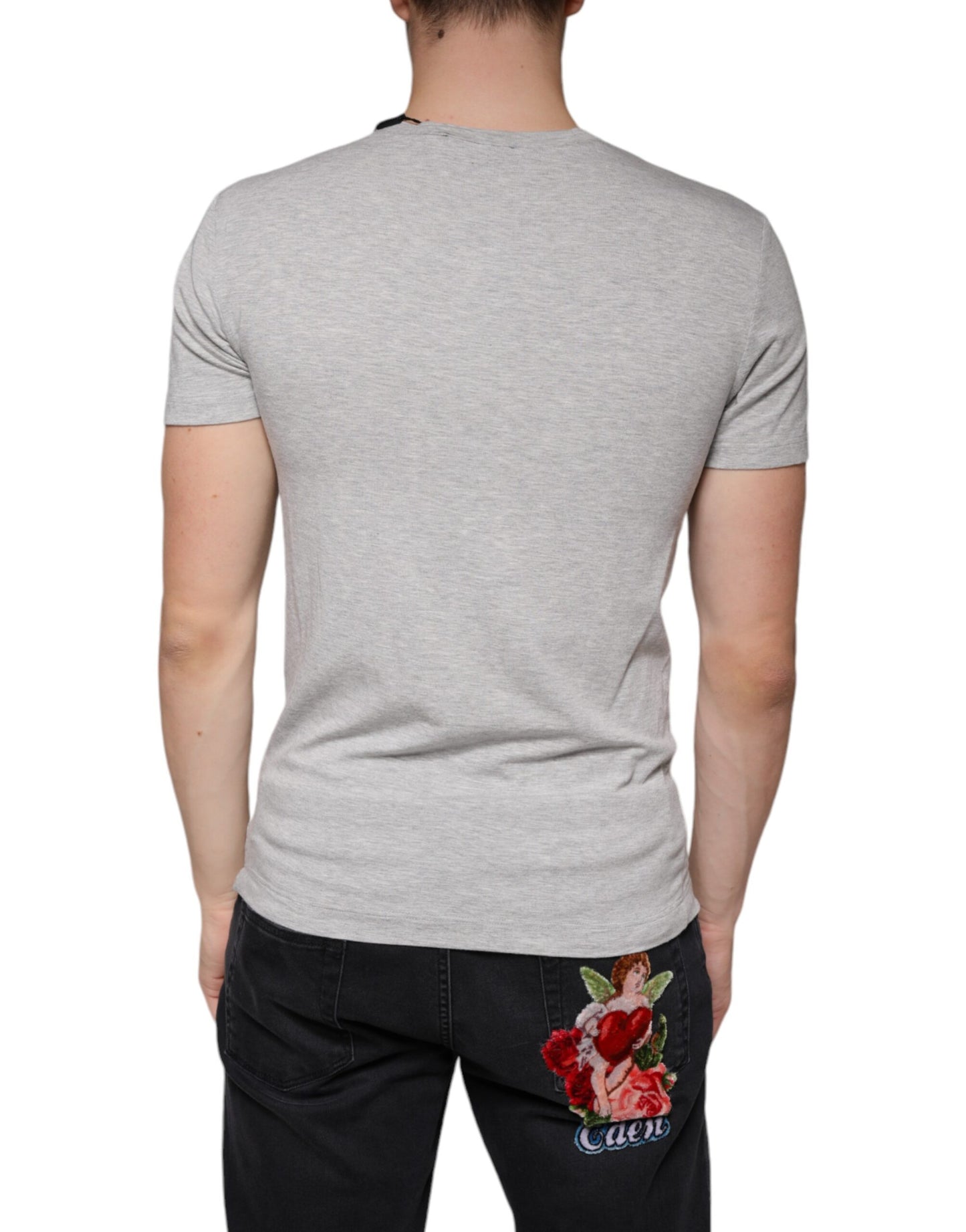 T-shirt girocollo a maniche corte con stampa logo grigio Dolce & Gabbana